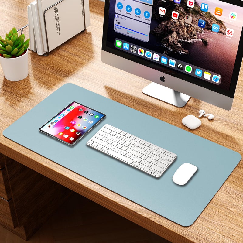 WAYBER Leather Desk Pad Protector, Waterproof Mouse Pad, PU Desk Mat, Office Desk Cover, Desk Writing Mat for Office/Home/Work/Cubicle (Light Blue/Silver) 31.5x15.7in - Image 5